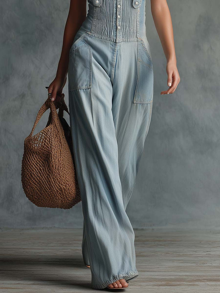 Julia - Overall Western im Retro-Stil aus Jeansstoff mit Kragen ärmellos