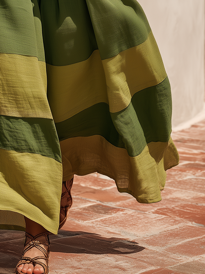 Thea - Sportliche Hose im Retro-Stil aus Leinen im Farbblock-Design