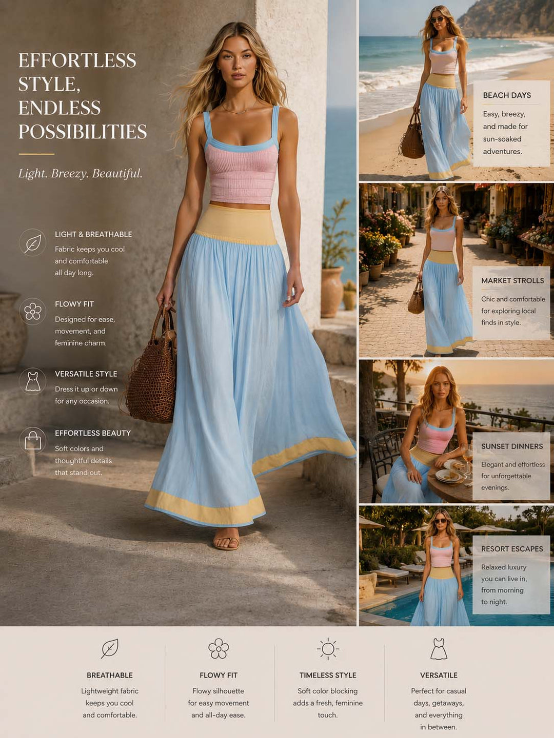 Annemarie - Maxikleid sportlich für den Urlaub aus technischem Gewebe mit Kragen ärmellos