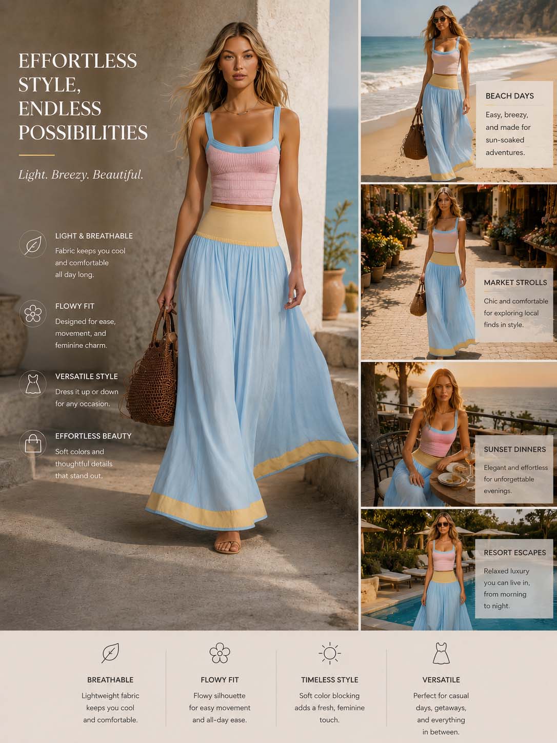 Annemarie - Maxikleid sportlich für den Urlaub aus technischem Gewebe mit Kragen ärmellos