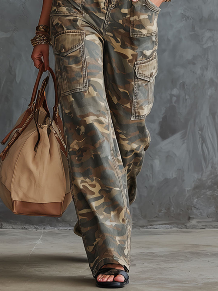 Antonia - Overall Western im Retro-Stil aus Jeansstoff Camouflage mit Reißverschluss ärmellos