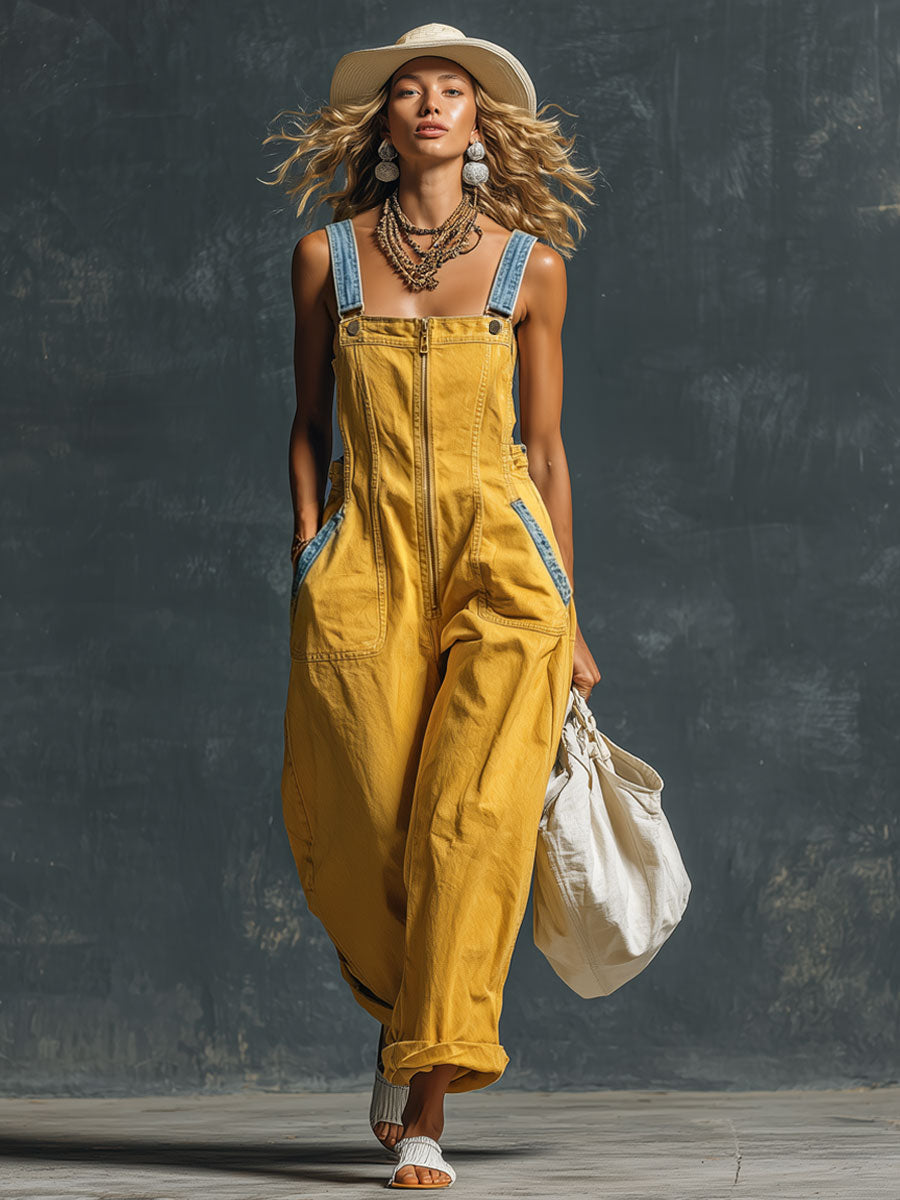 Selina - Overall Western im Retro-Stil aus Jeansstoff mit Reißverschluss ärmellos