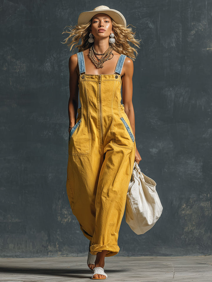 Selina - Overall Western im Retro-Stil aus Jeansstoff mit Reißverschluss ärmellos