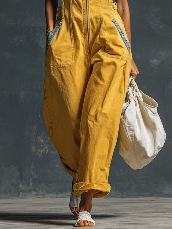 Selina - Overall Western im Retro-Stil aus Jeansstoff mit Reißverschluss ärmellos