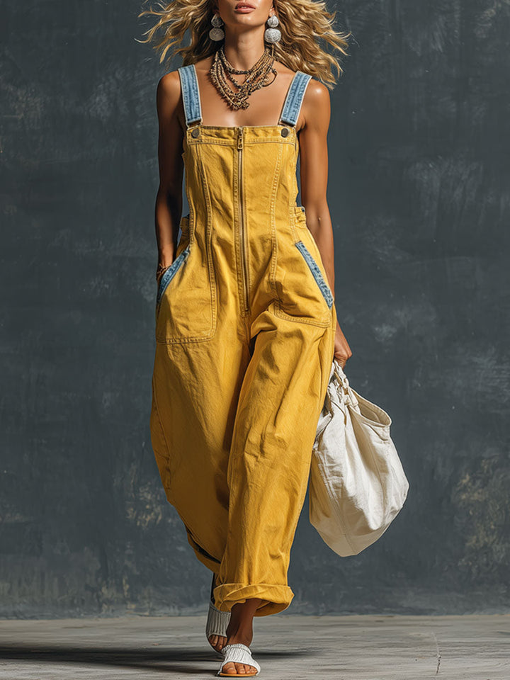 Selina - Overall Western im Retro-Stil aus Jeansstoff mit Reißverschluss ärmellos
