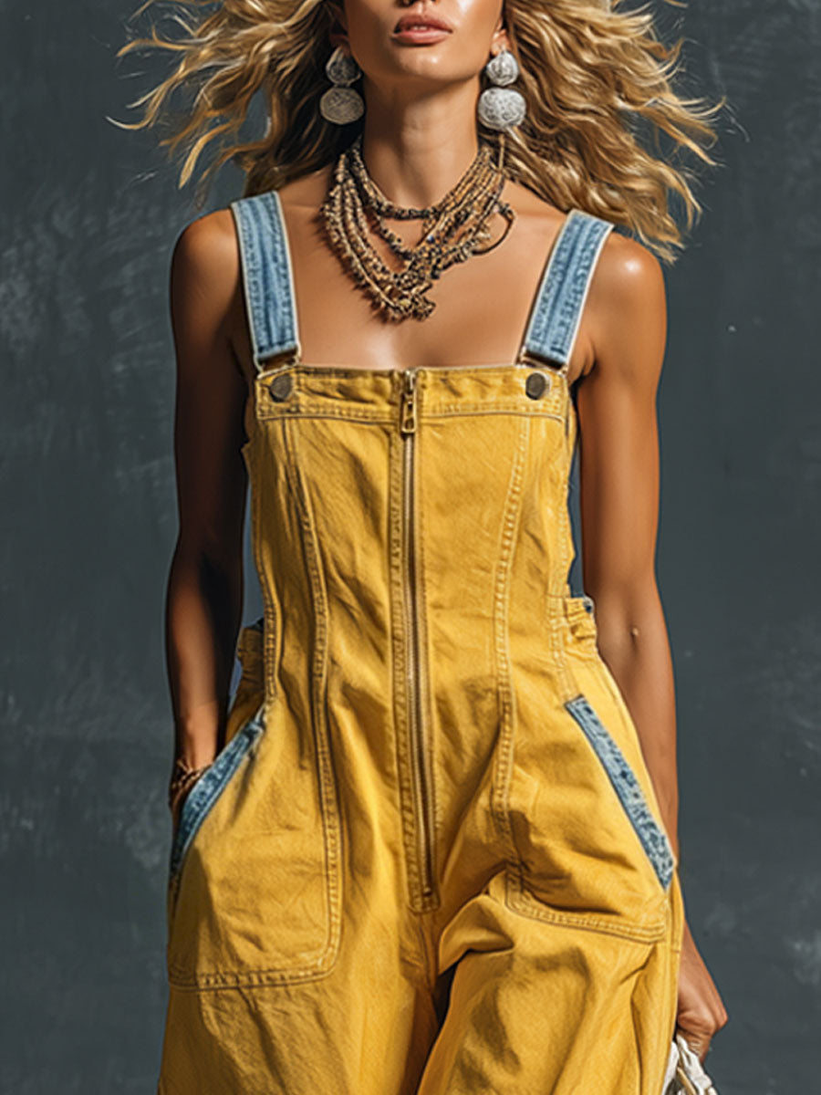 Selina - Overall Western im Retro-Stil aus Jeansstoff mit Reißverschluss ärmellos