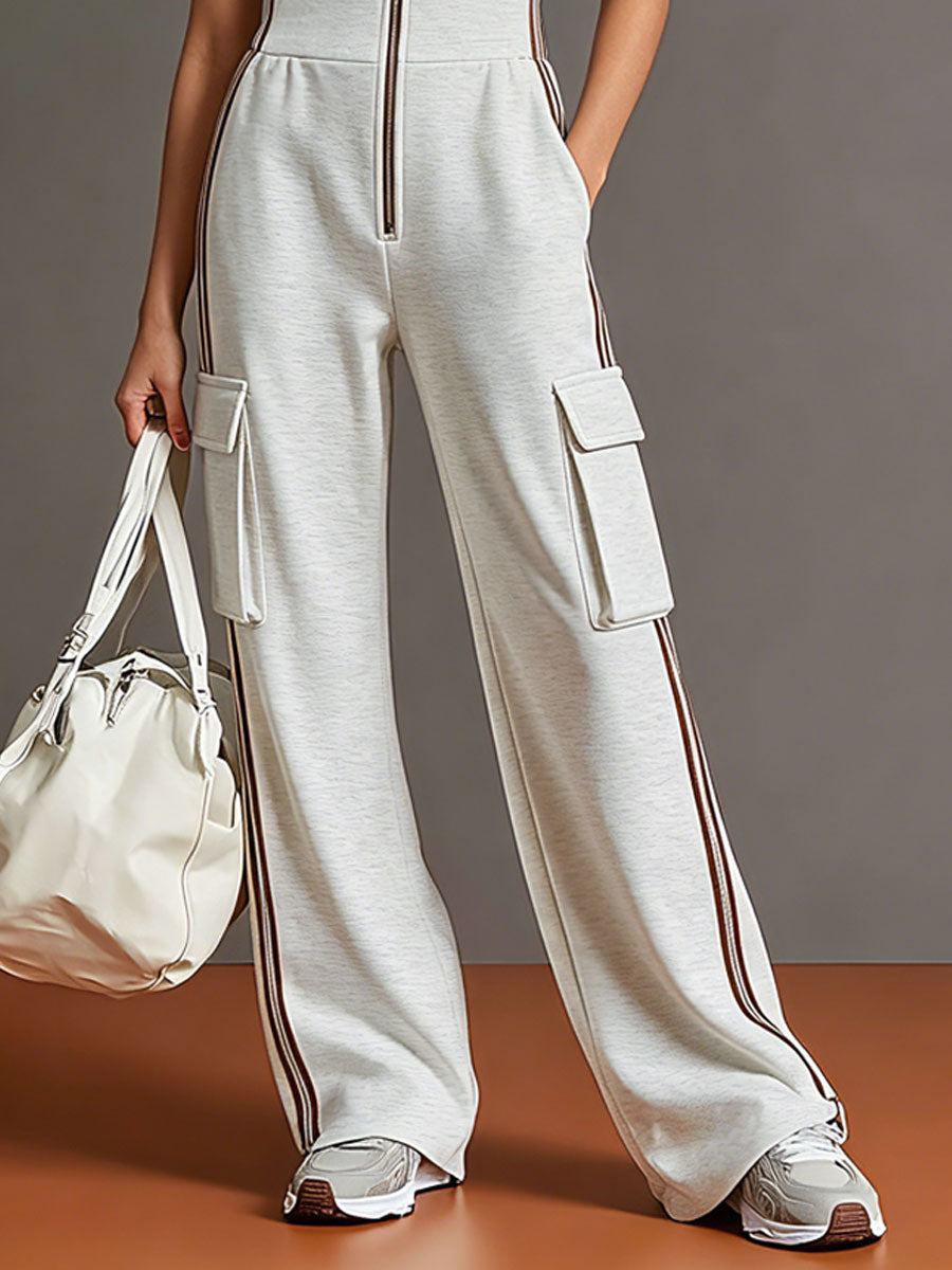 Sofia - Overall sportlich im Retro-Stil aus technischem Gewebe gestreift mit Reißverschluss ärmellos