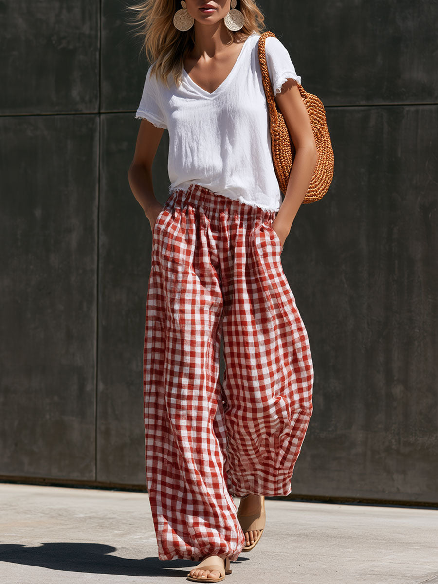 Leni - Ensemble mit shorts lässig Retro aus Leinen kariert