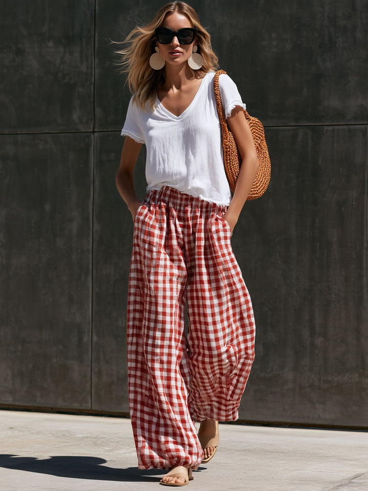 Leni - Ensemble mit shorts lässig Retro aus Leinen kariert