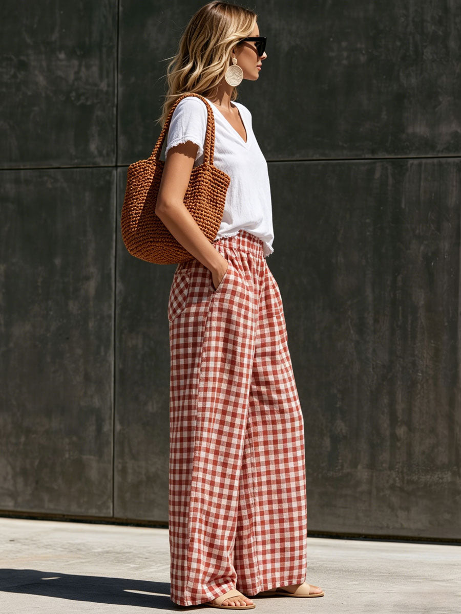 Leni - Ensemble mit shorts lässig Retro aus Leinen kariert