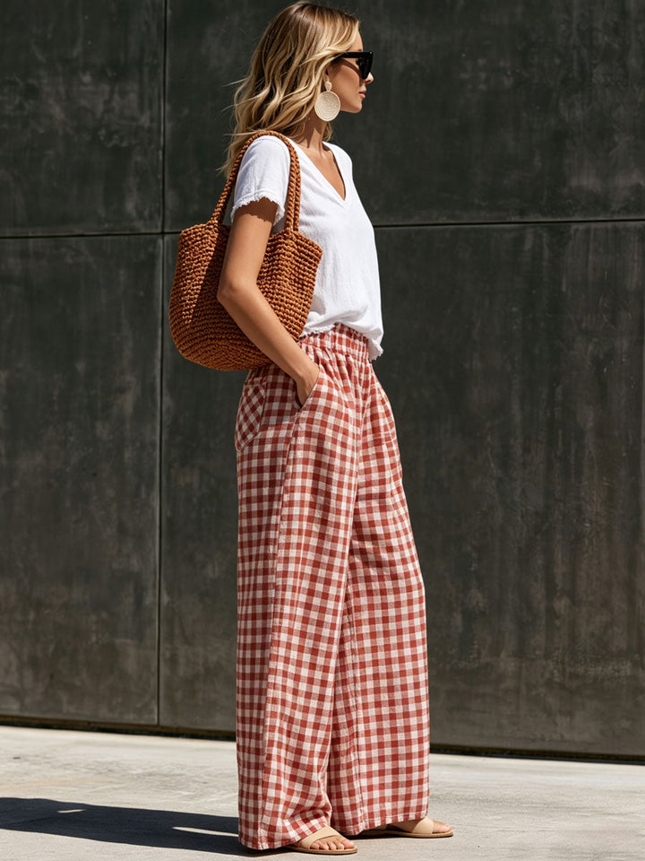 Leni - Ensemble mit shorts lässig Retro aus Leinen kariert