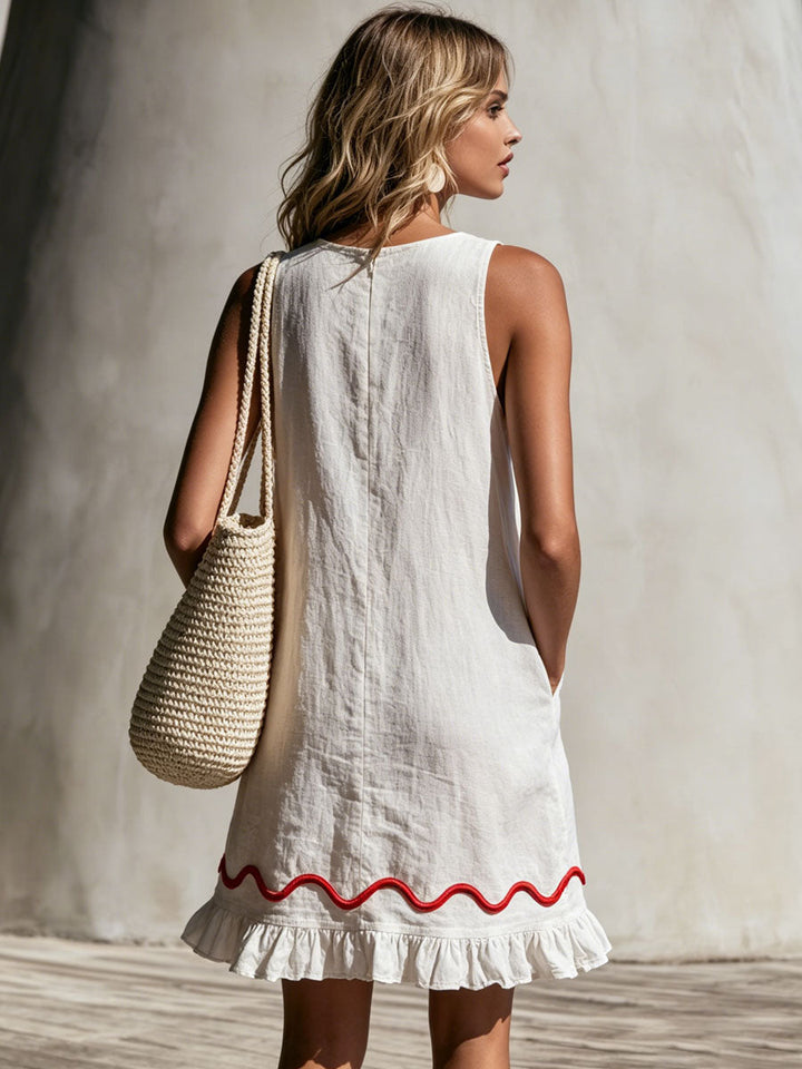 Malin - Minikleid lässig Retro aus Leinen mit Volants ärmellos