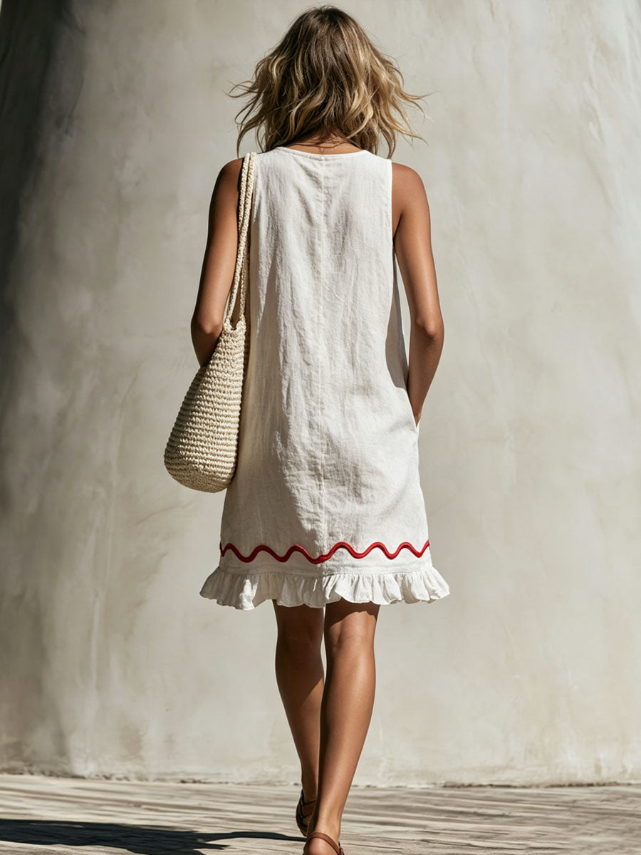 Malin - Minikleid lässig Retro aus Leinen mit Volants ärmellos