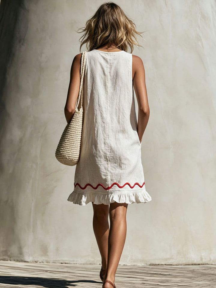 Malin - Minikleid lässig Retro aus Leinen mit Volants ärmellos