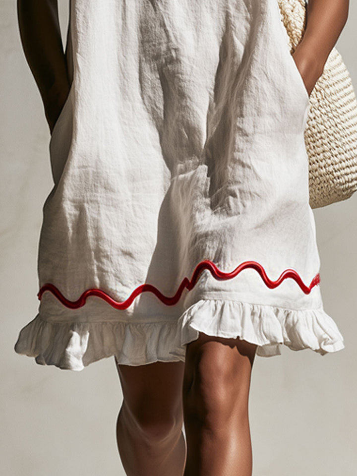 Malin - Minikleid lässig Retro aus Leinen mit Volants ärmellos
