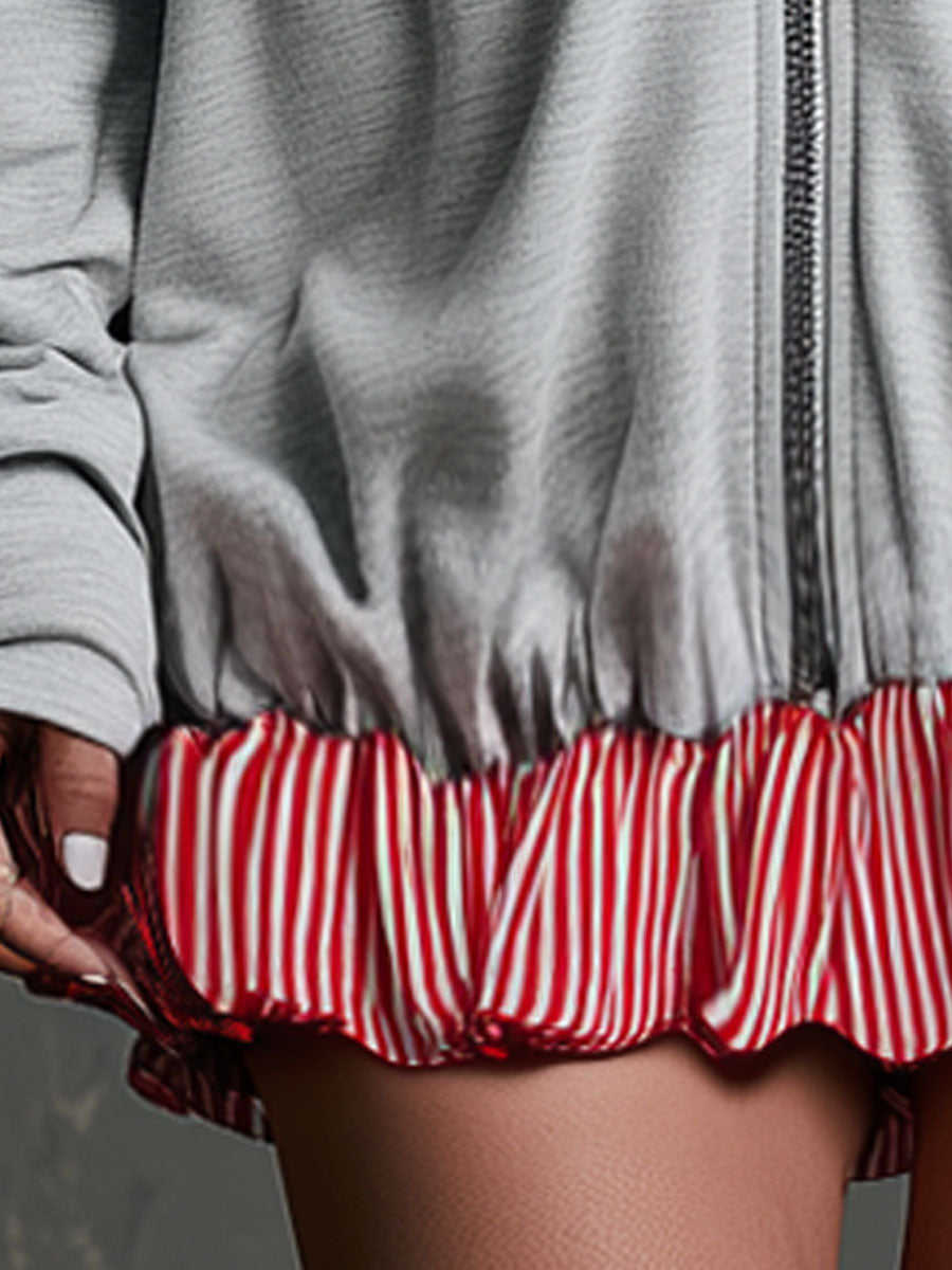 Rafaela - Minikleid sportlich im Retro-Stil aus technischem Gewebe gestreift mit Reißverschluss und Kapuze