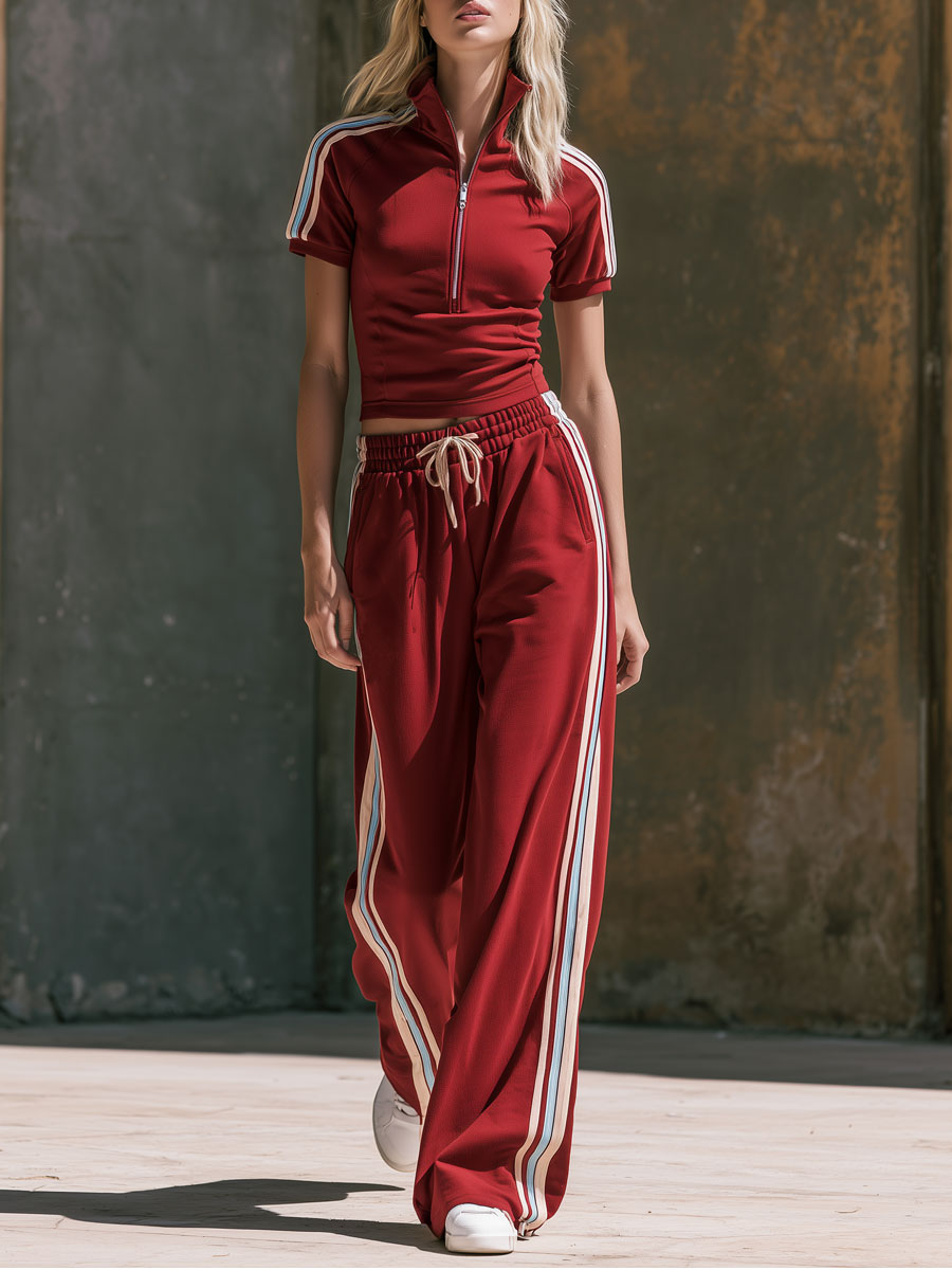 Jasmina - Ensemble mit shorts sportlich im Retro-Stil aus technischem Gewebe im Farbblock-Design mit Kragen