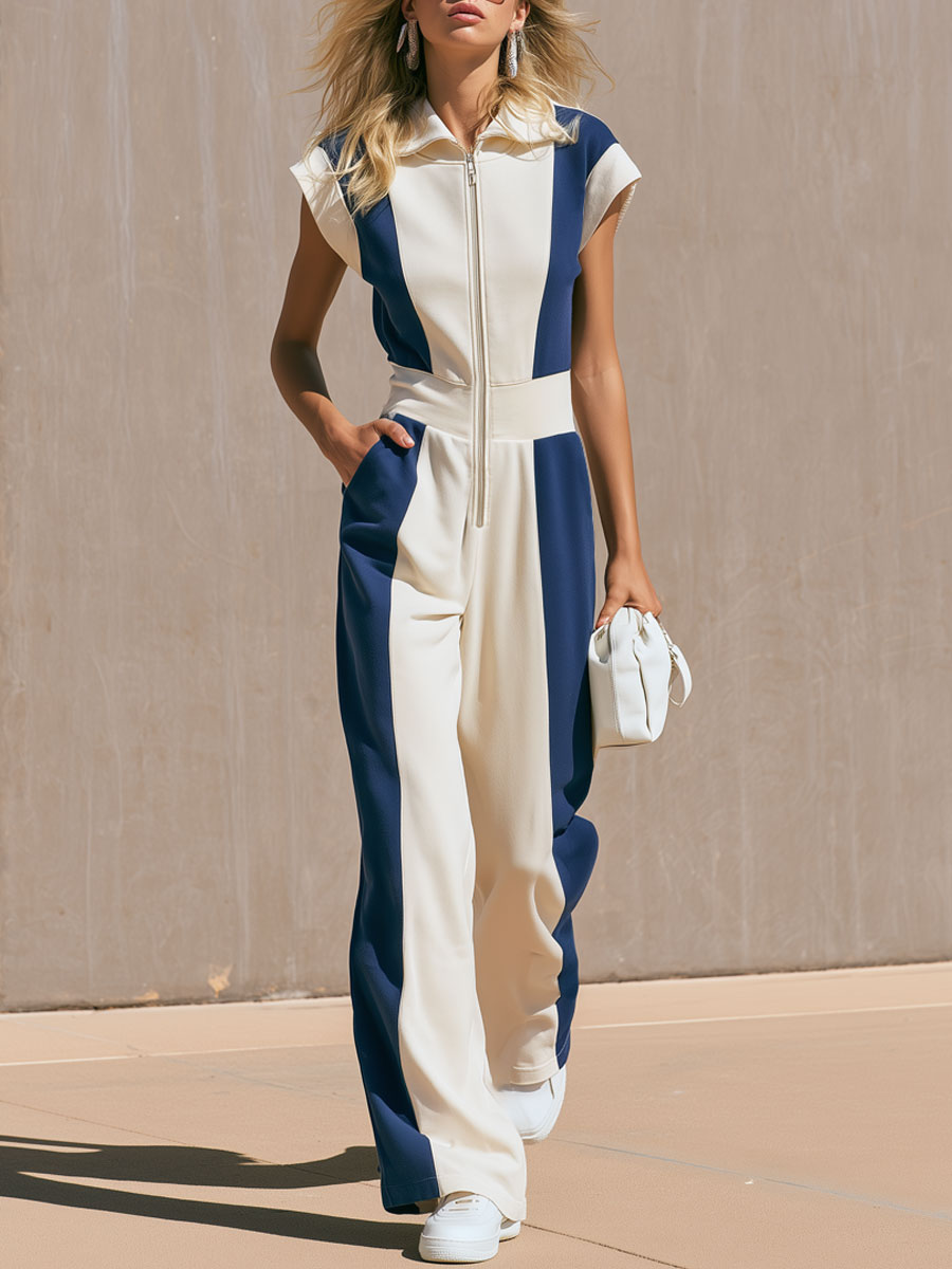 Henrietta - Overall sportlich im Retro-Stil aus technischem Gewebe im Farbblock-Design mit Reißverschluss
