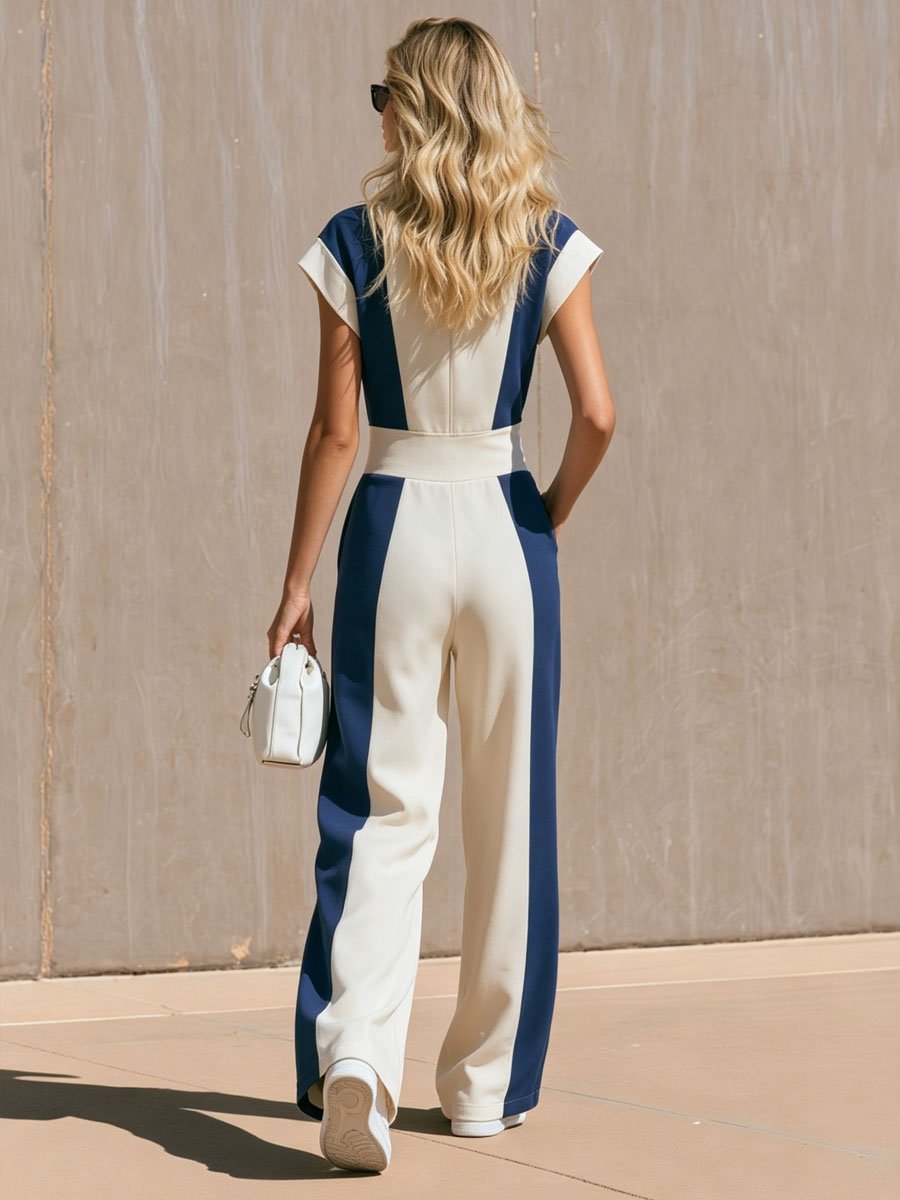 Henrietta - Overall sportlich im Retro-Stil aus technischem Gewebe im Farbblock-Design mit Reißverschluss