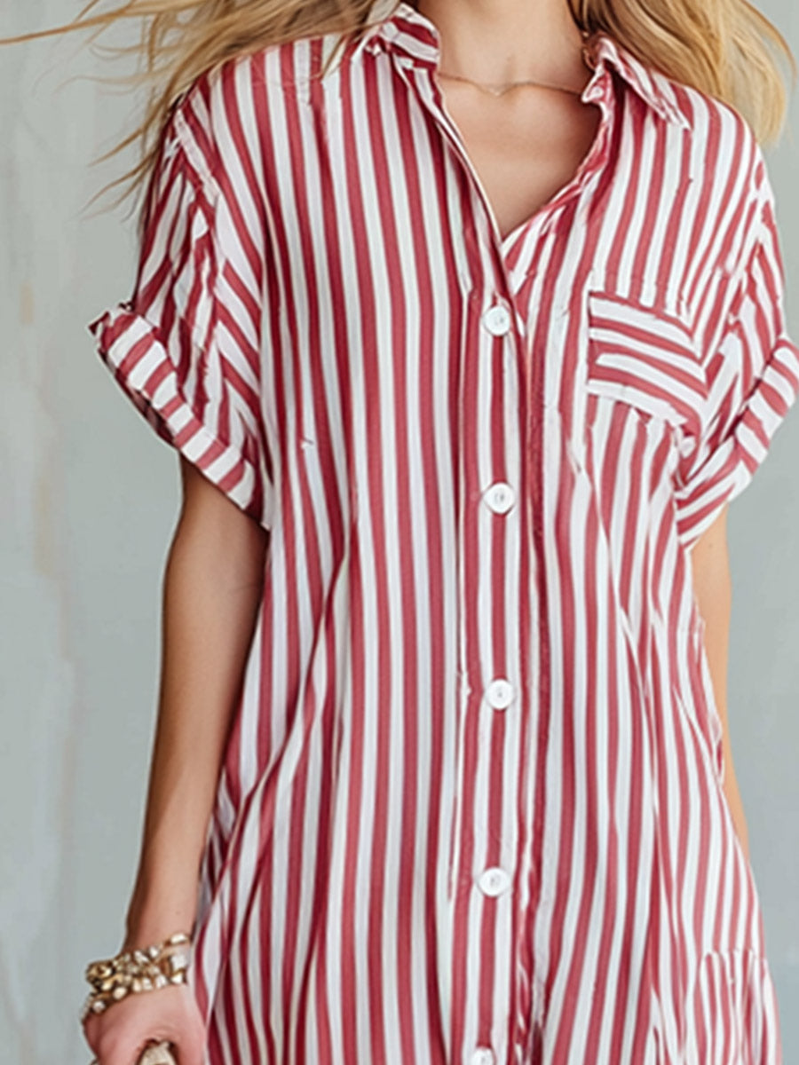 Saskia - Maxikleid lässig Retro aus technischem Gewebe gestreift