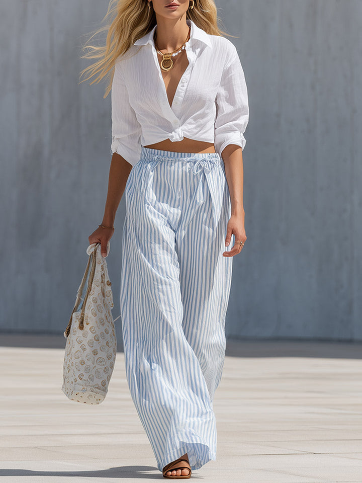 Stella - Sportliches elegantes Hosen-Ensemble aus Leinen gestreift