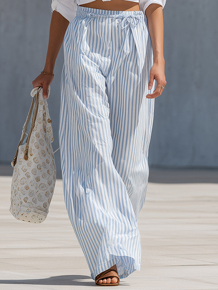 Stella - Sportliches elegantes Hosen-Ensemble aus Leinen gestreift