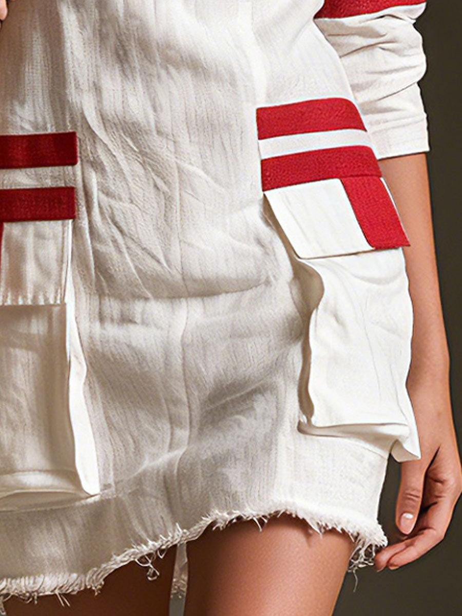 Luna - Minikleid sportlich im Retro-Stil aus Leinen im Farbblock-Design mit V-Ausschnitt