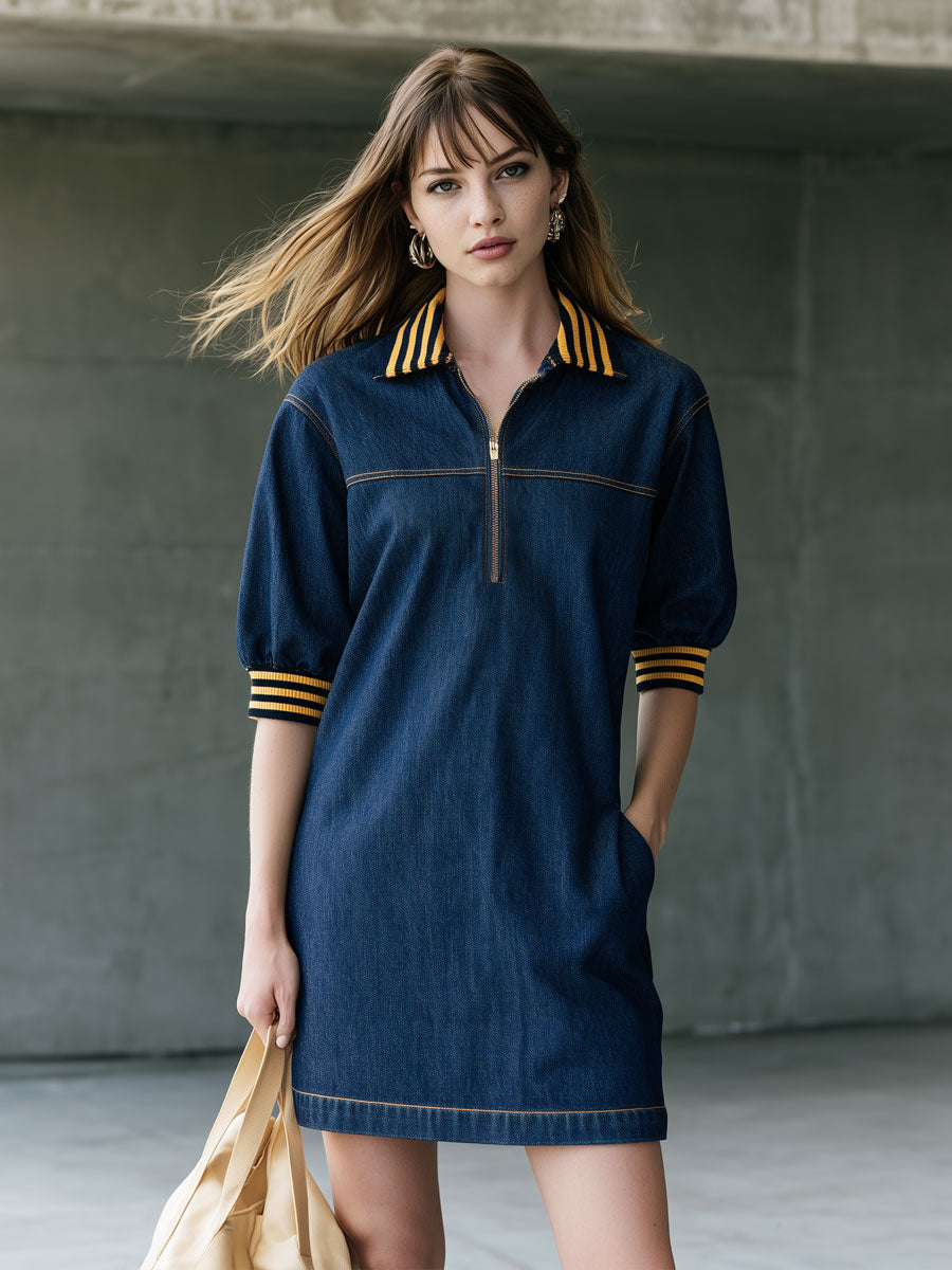 Annette - Minikleid lässig Retro aus Jeansstoff gestreift
