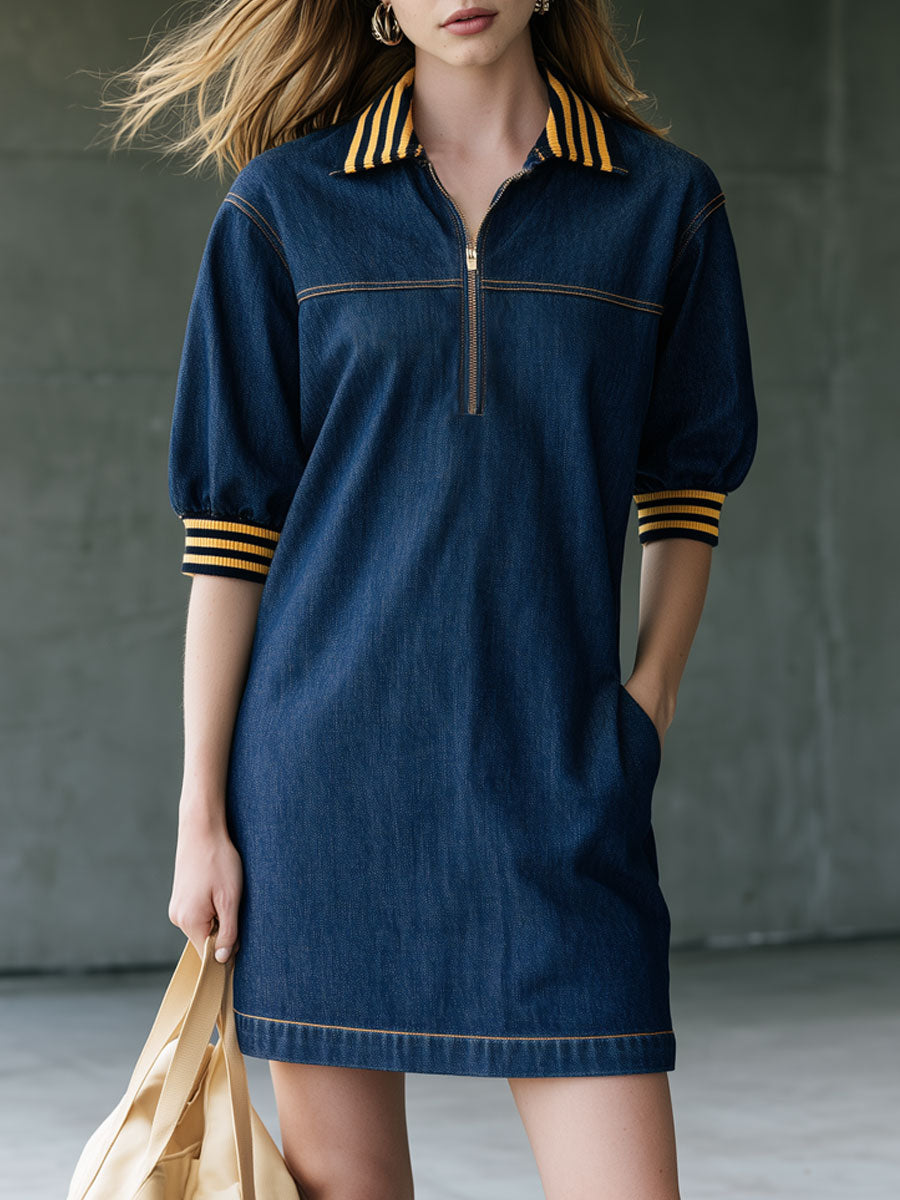 Annette - Minikleid lässig Retro aus Jeansstoff gestreift