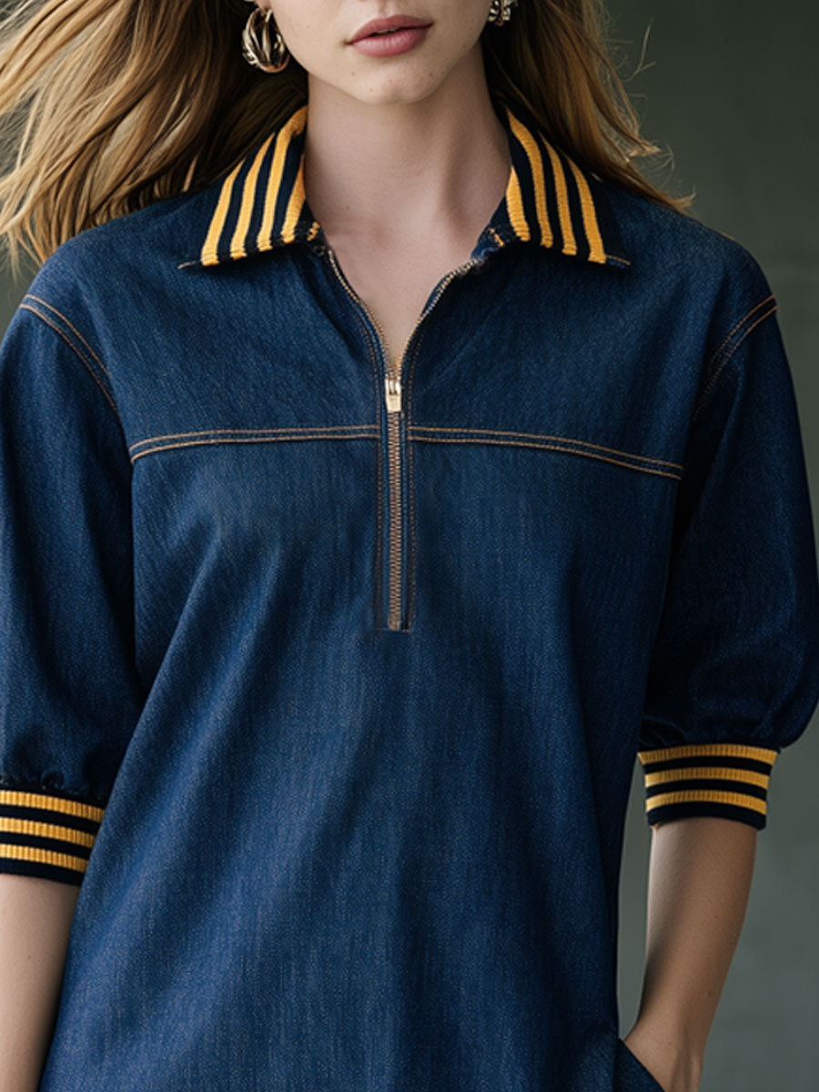 Annette - Minikleid lässig Retro aus Jeansstoff gestreift