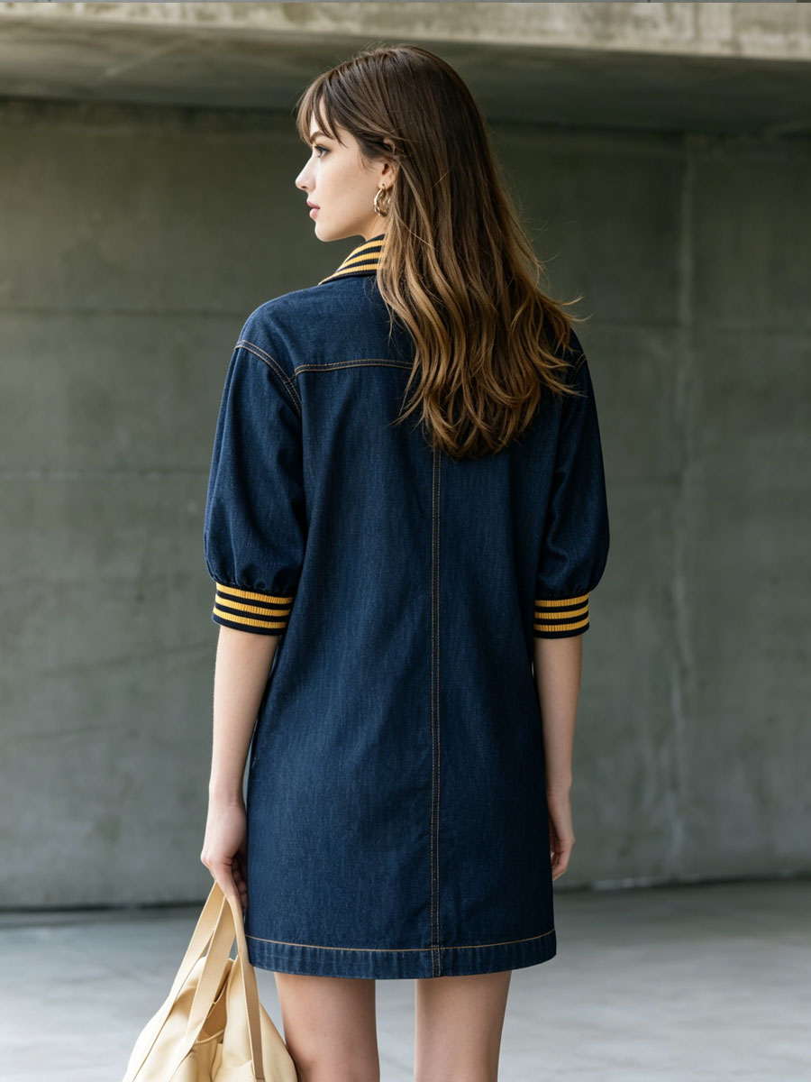 Annette - Minikleid lässig Retro aus Jeansstoff gestreift