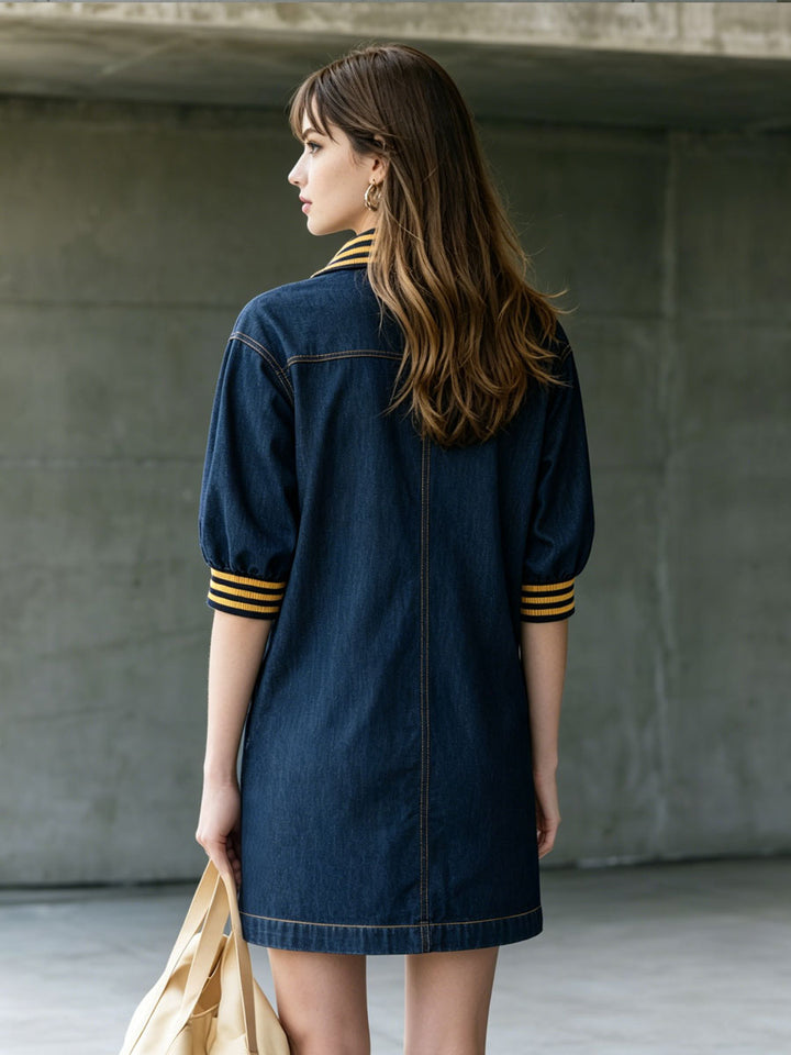 Annette - Minikleid lässig Retro aus Jeansstoff gestreift