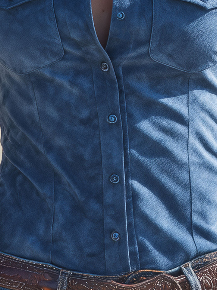 Fiona - Bluse Western im Retro-Stil aus Kunstwildleder mit Kragen bestickt
