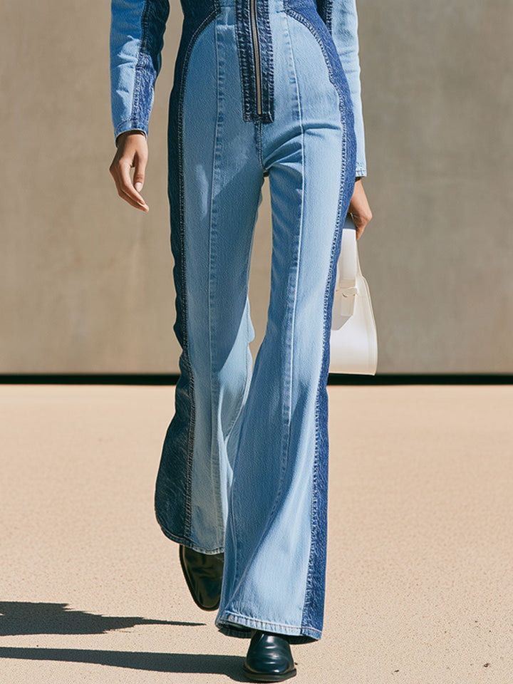 Verena - Overall lässig Retro aus Jeansstoff im Farbblock-Design mit Reißverschluss
