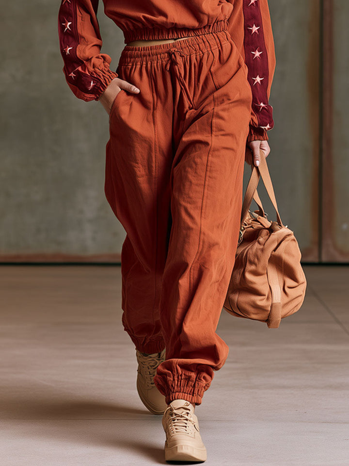 Agnes - Lässiges Hosen-Ensemble Retro aus technischem Gewebe mit Sternen
