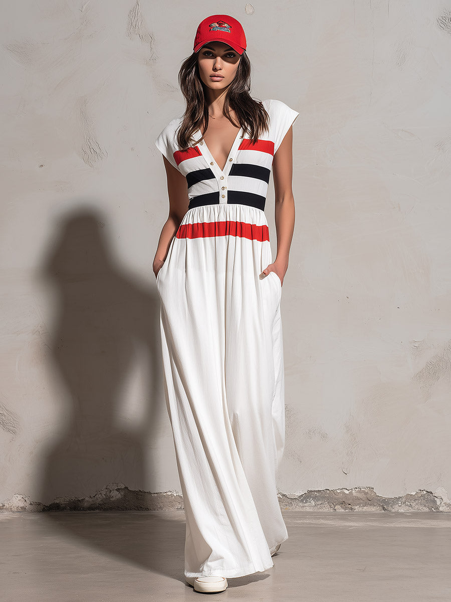 Elfriede - Maxikleid lässig Retro aus technischem Gewebe im Farbblock-Design