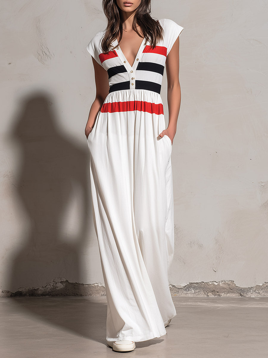 Elfriede - Maxikleid lässig Retro aus technischem Gewebe im Farbblock-Design