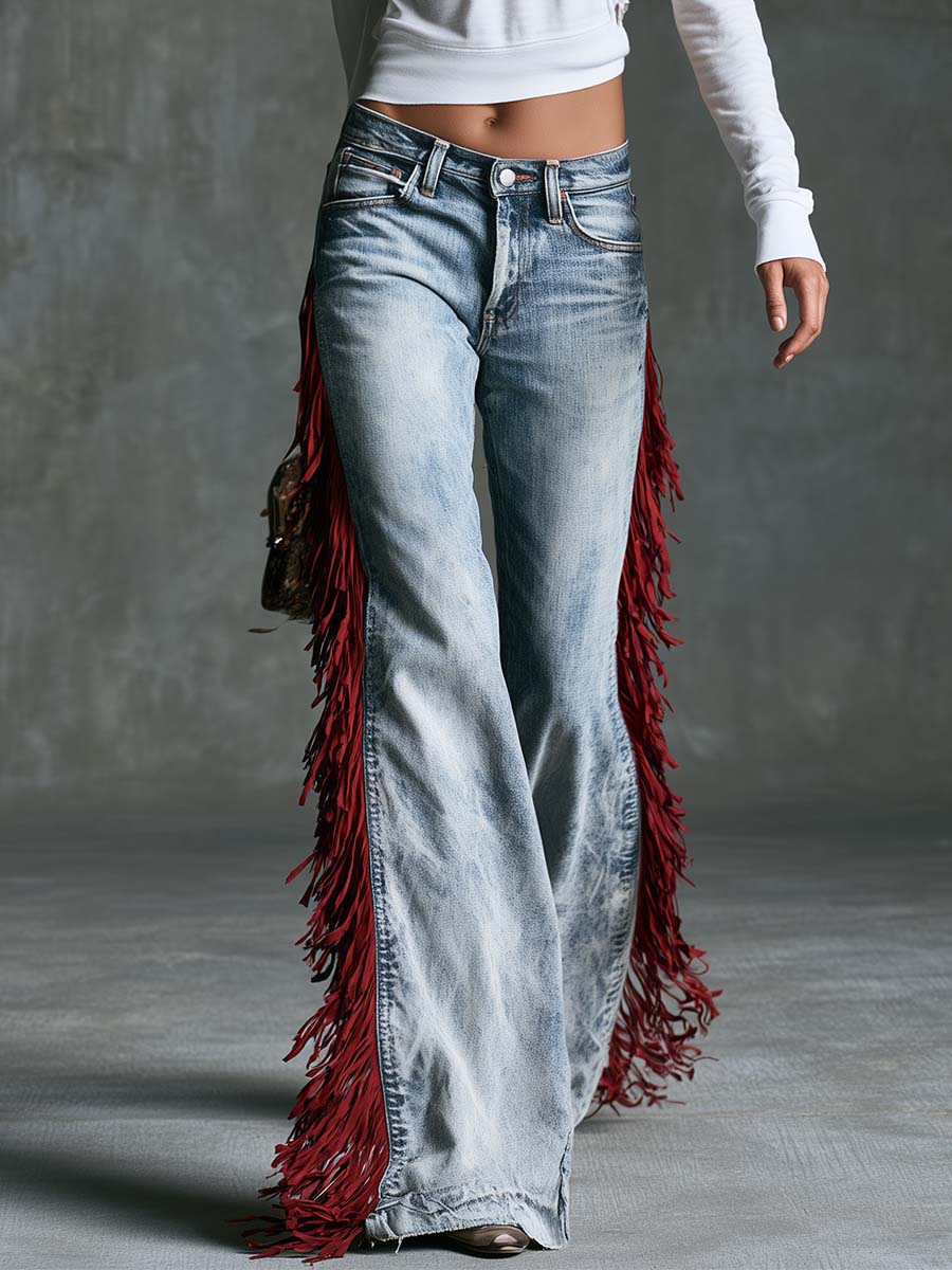 Carlotta - Hose Western im Retro-Stil aus Jeansstoff mit Fransen
