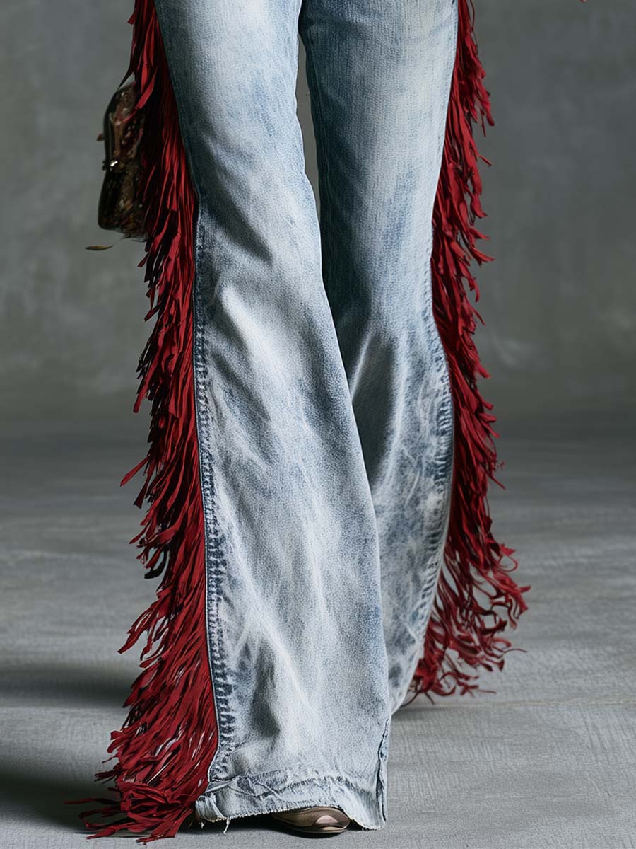 Carlotta - Hose Western im Retro-Stil aus Jeansstoff mit Fransen