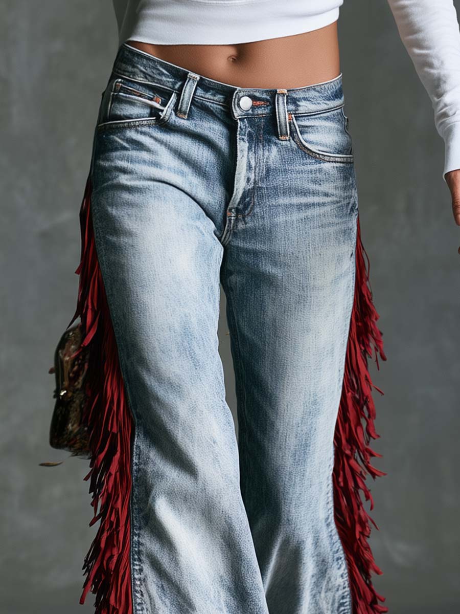 Carlotta - Hose Western im Retro-Stil aus Jeansstoff mit Fransen