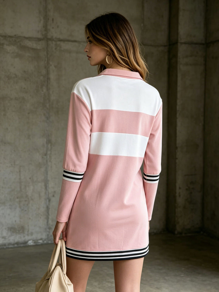 Theresia - Minikleid lässig Retro aus technischem Gewebe gestreift mit Linie feminin