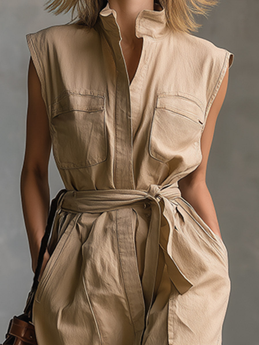 Jutta - Elegantes Maxikleid sportlich aus technischem Gewebe mit Kragen ärmellos