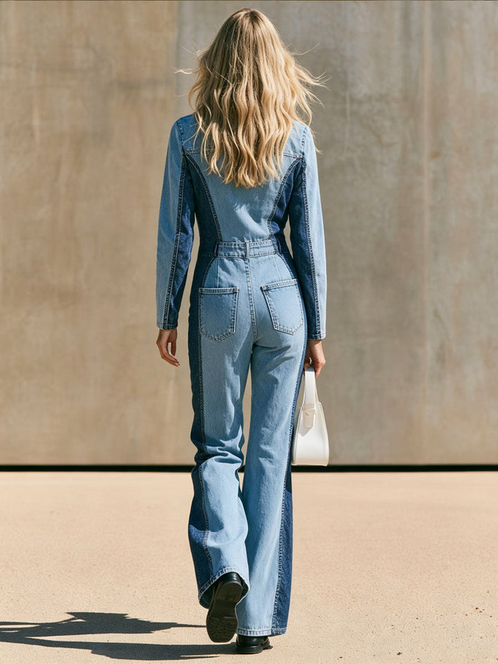 Verena - Overall lässig Retro aus Jeansstoff im Farbblock-Design mit Reißverschluss