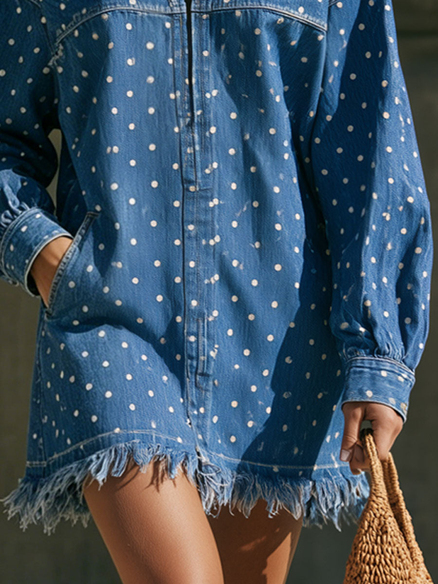 Birgit - Minikleid lässig Retro aus Jeansstoff mit Punkte mit Reißverschluss