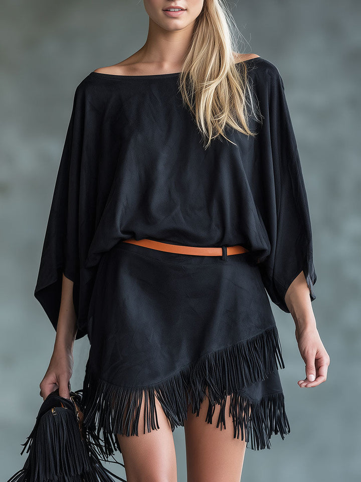 Sandra - Minikleid lässig Retro aus Kunstwildleder mit Fransen