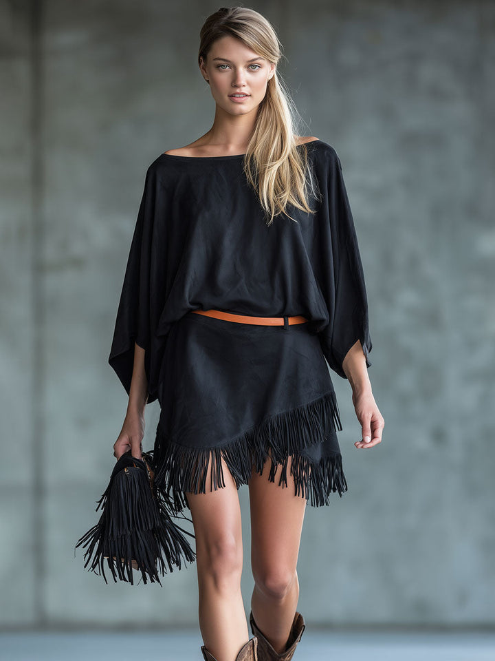 Sandra - Minikleid lässig Retro aus Kunstwildleder mit Fransen