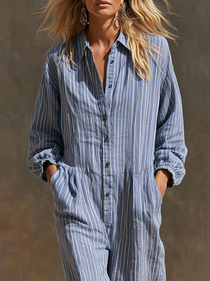 Inga - Overall lässig Retro aus Leinen gestreift