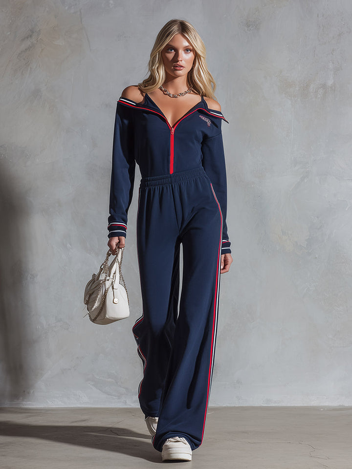 Trude - Overall sportlich im Retro-Stil aus technischem Gewebe gestreift mit Kragen und schmalen Trägern