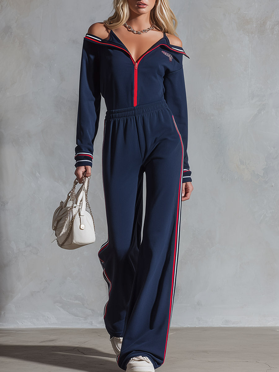 Trude - Overall sportlich im Retro-Stil aus technischem Gewebe gestreift mit Kragen und schmalen Trägern