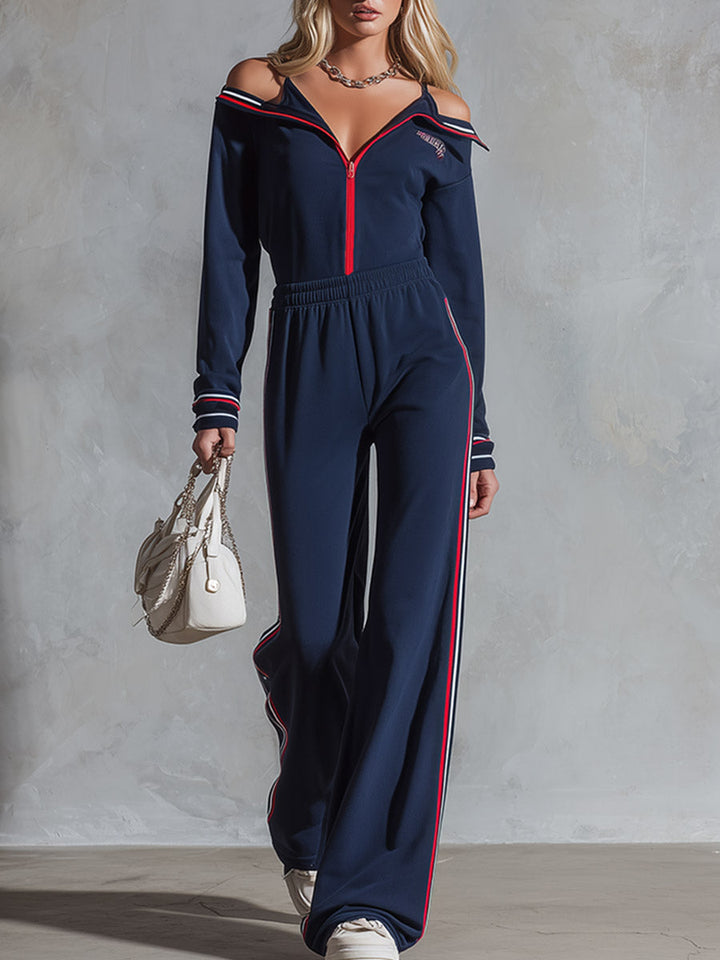 Trude - Overall sportlich im Retro-Stil aus technischem Gewebe gestreift mit Kragen und schmalen Trägern